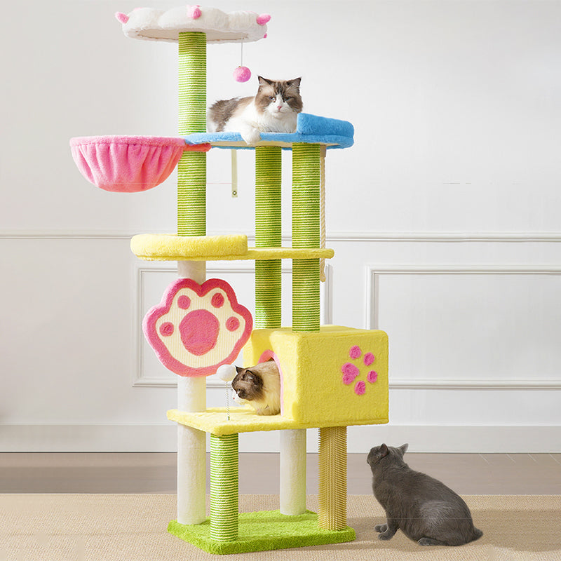 Contemporary Creative Rectangular Particleboard Velvet Fabric Sisal Multi-Functional Cat Tree For Living Room Cuvalon