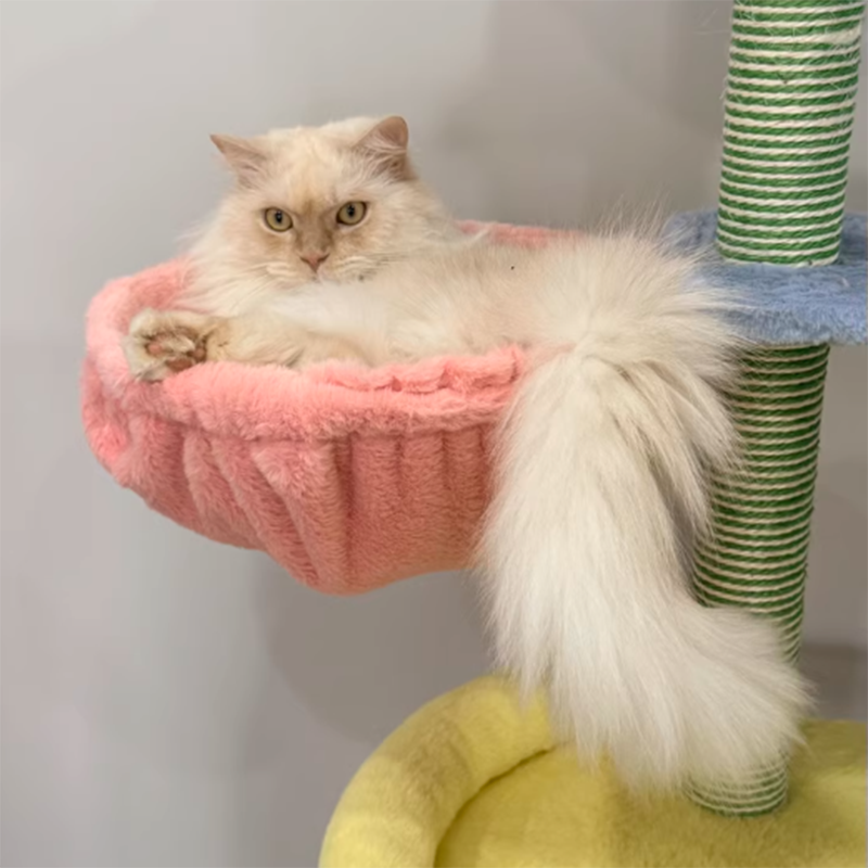 Contemporary Creative Rectangular Particleboard Velvet Fabric Sisal Multi-Functional Cat Tree For Living Room Cuvalon