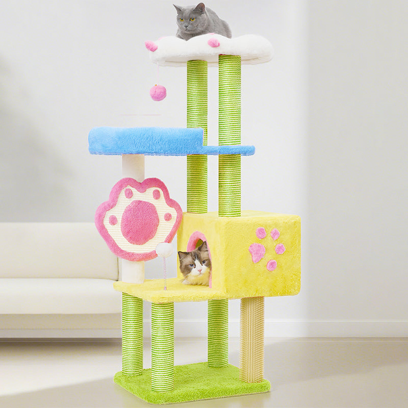 Contemporary Creative Rectangular Particleboard Velvet Fabric Sisal Multi-Functional Cat Tree For Living Room Cuvalon