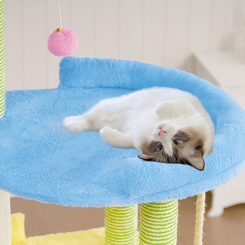 Contemporary Creative Rectangular Particleboard Velvet Fabric Sisal Multi-Functional Cat Tree For Living Room Cuvalon