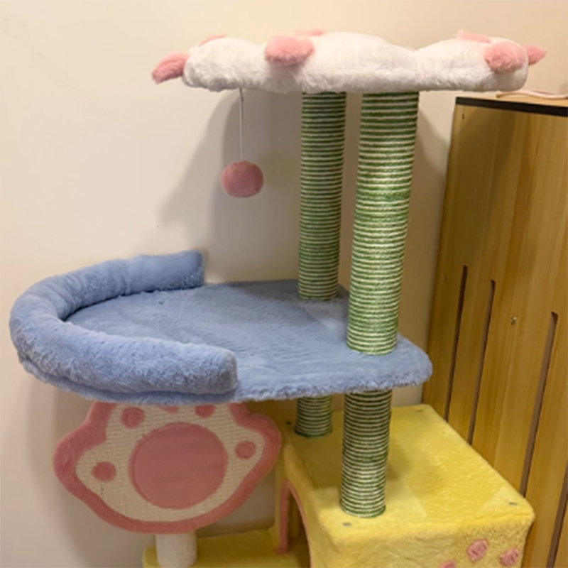 Contemporary Creative Rectangular Particleboard Velvet Fabric Sisal Multi-Functional Cat Tree For Living Room Cuvalon