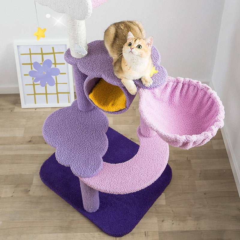 Contemporary Creative Round Particleboard Velvet Fabric Sisal Multi-Functional Star-Moon Cat Tree For Living Room Cuvalon
