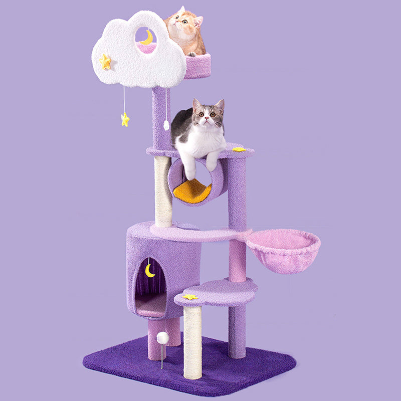 Contemporary Creative Round Particleboard Velvet Fabric Sisal Multi-Functional Star-Moon Cat Tree For Living Room Cuvalon