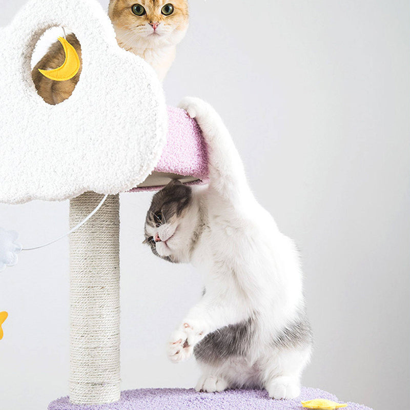 Contemporary Creative Round Particleboard Velvet Fabric Sisal Multi-Functional Star-Moon Cat Tree For Living Room Cuvalon