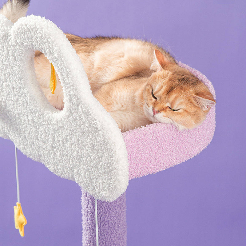 Contemporary Creative Round Particleboard Velvet Fabric Sisal Multi-Functional Star-Moon Cat Tree For Living Room Cuvalon
