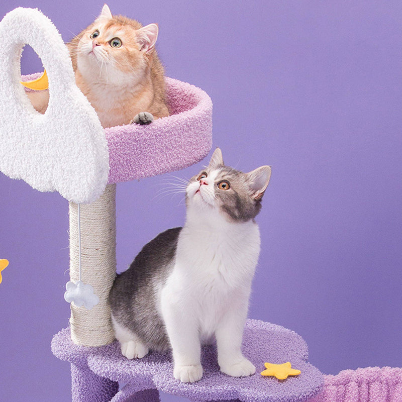 Contemporary Creative Round Particleboard Velvet Fabric Sisal Multi-Functional Star-Moon Cat Tree For Living Room Cuvalon