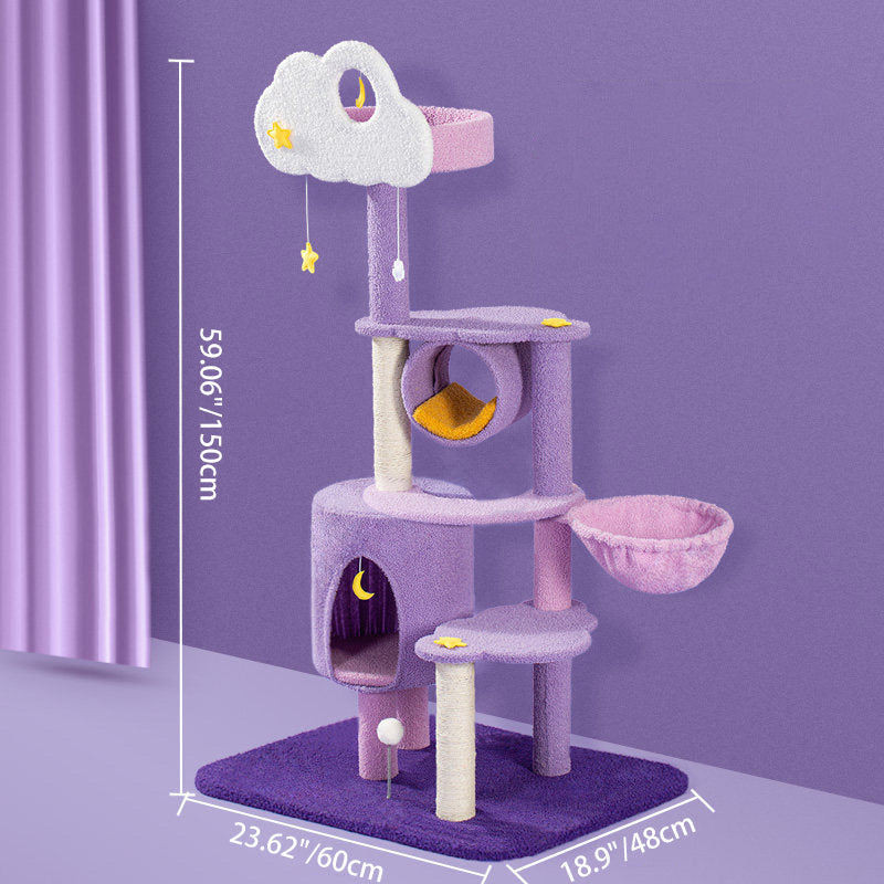 Contemporary Creative Round Particleboard Velvet Fabric Sisal Multi-Functional Star-Moon Cat Tree For Living Room Cuvalon