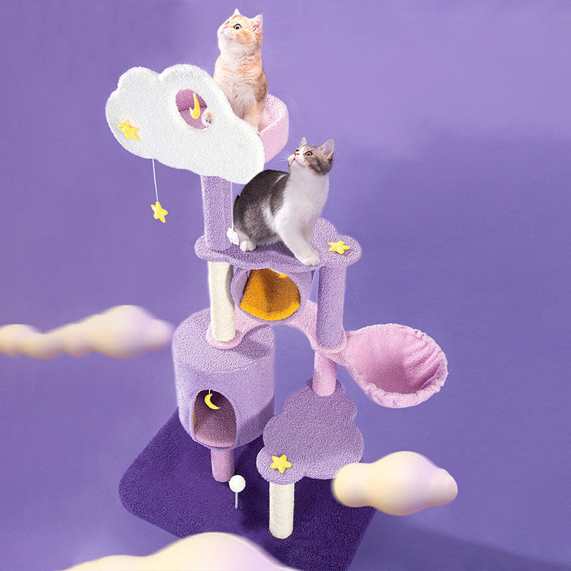 Contemporary Creative Round Particleboard Velvet Fabric Sisal Multi-Functional Star-Moon Cat Tree For Living Room Cuvalon