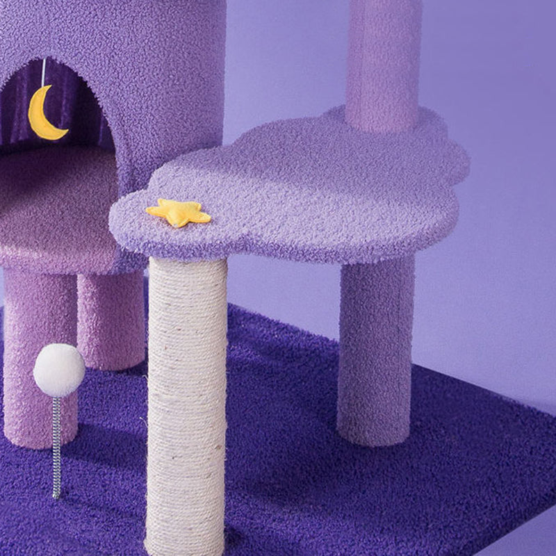 Contemporary Creative Round Particleboard Velvet Fabric Sisal Multi-Functional Star-Moon Cat Tree For Living Room Cuvalon