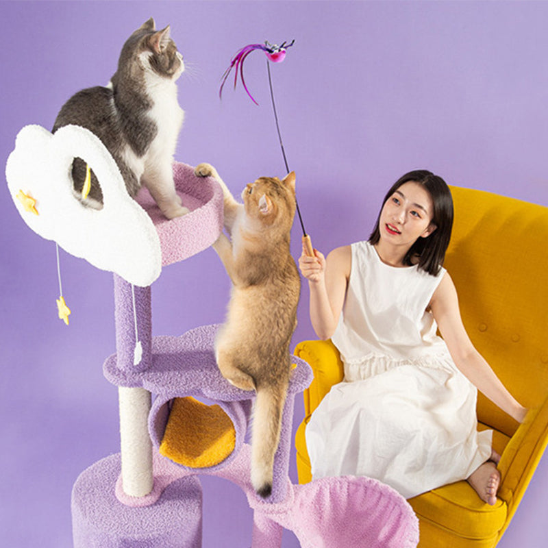 Contemporary Creative Round Particleboard Velvet Fabric Sisal Multi-Functional Star-Moon Cat Tree For Living Room Cuvalon