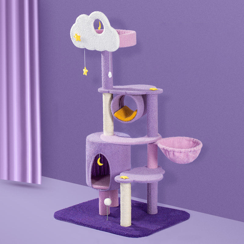Contemporary Creative Round Particleboard Velvet Fabric Sisal Multi-Functional Star-Moon Cat Tree For Living Room Cuvalon