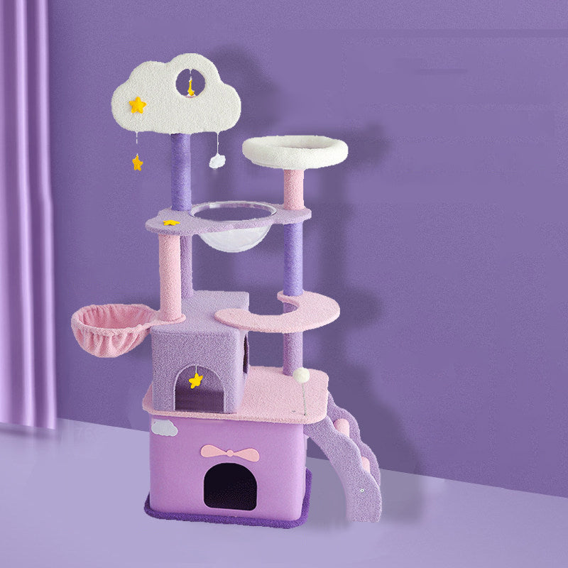 Contemporary Creative Round Particleboard Velvet Fabric Sisal Multi-Functional Star-Moon Cat Tree For Living Room Cuvalon