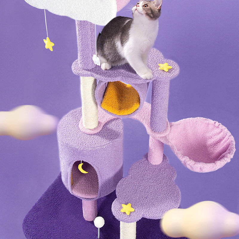 Contemporary Creative Round Particleboard Velvet Fabric Sisal Multi-Functional Star-Moon Cat Tree For Living Room Cuvalon
