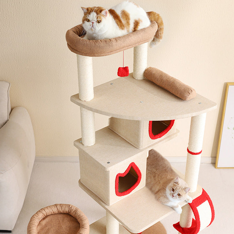 Contemporary Creative Square Particleboard Velvet Fabric Sisal Multi-Functional Cat Tree For Living Room Cuvalon