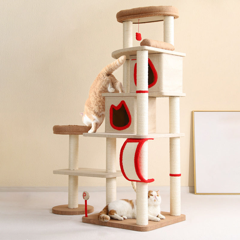Contemporary Creative Square Particleboard Velvet Fabric Sisal Multi-Functional Cat Tree For Living Room Cuvalon
