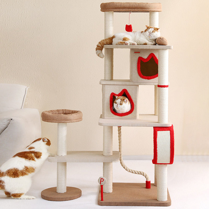 Contemporary Creative Square Particleboard Velvet Fabric Sisal Multi-Functional Cat Tree For Living Room Cuvalon