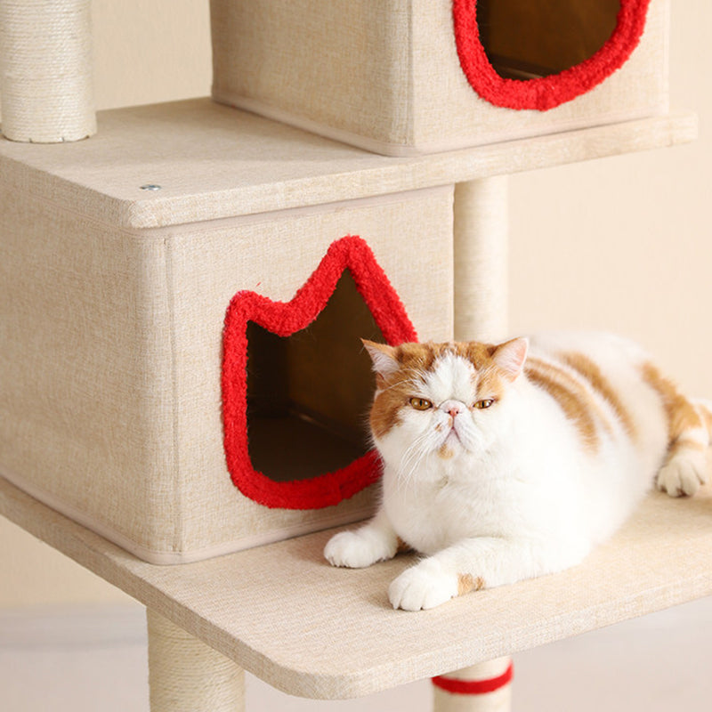 Contemporary Creative Square Particleboard Velvet Fabric Sisal Multi-Functional Cat Tree For Living Room Cuvalon