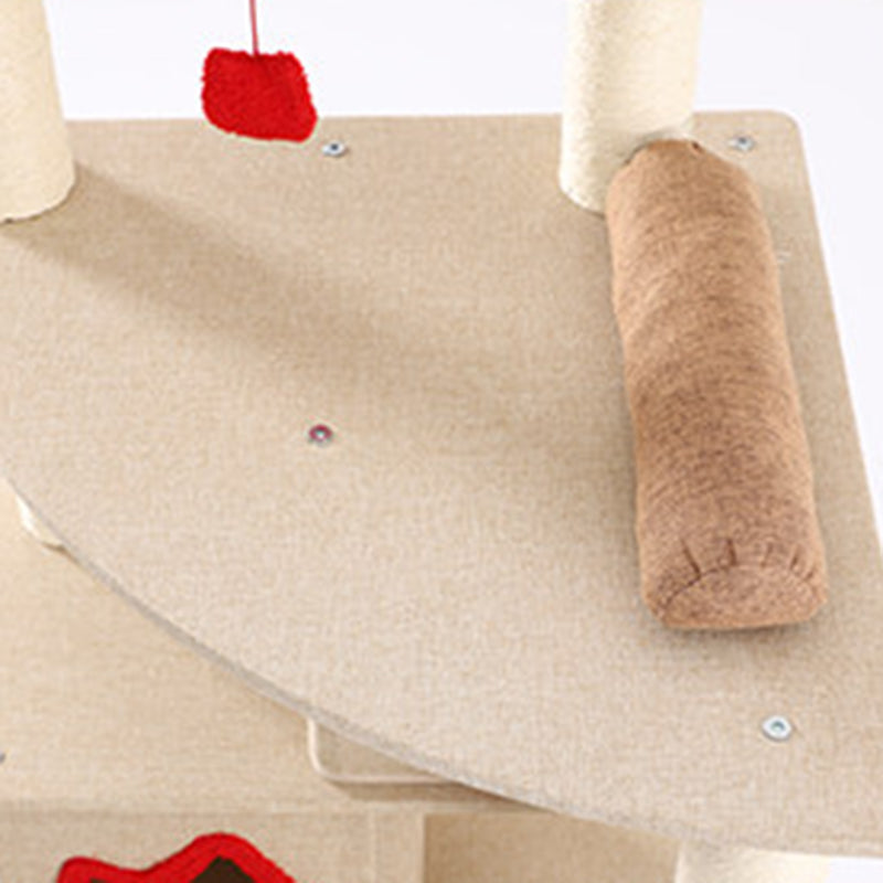 Contemporary Creative Square Particleboard Velvet Fabric Sisal Multi-Functional Cat Tree For Living Room Cuvalon