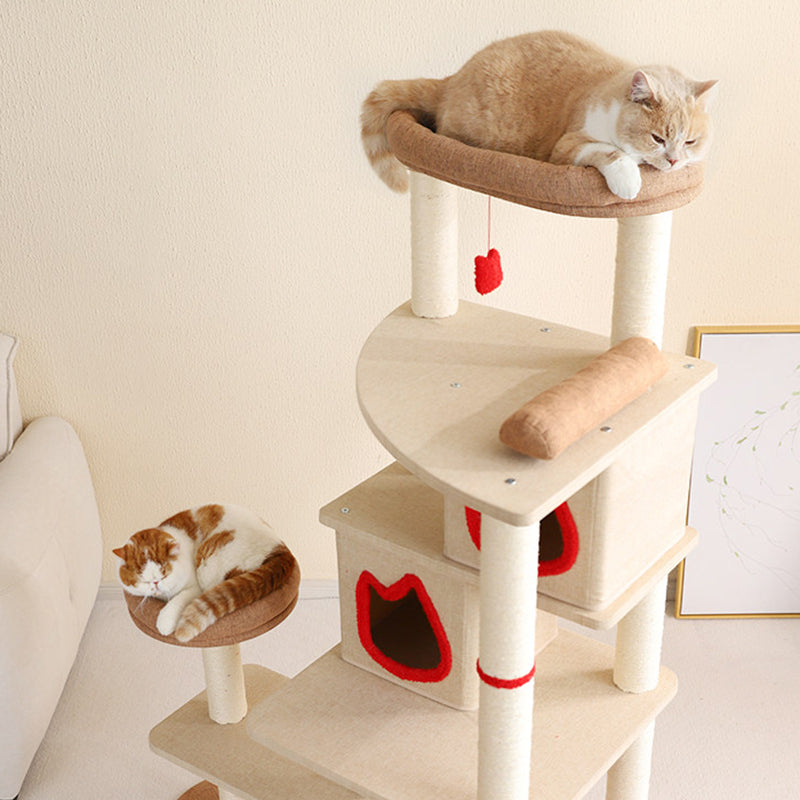 Contemporary Creative Square Particleboard Velvet Fabric Sisal Multi-Functional Cat Tree For Living Room Cuvalon