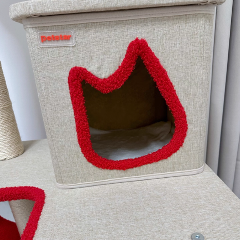 Contemporary Creative Square Particleboard Velvet Fabric Sisal Multi-Functional Cat Tree For Living Room Cuvalon