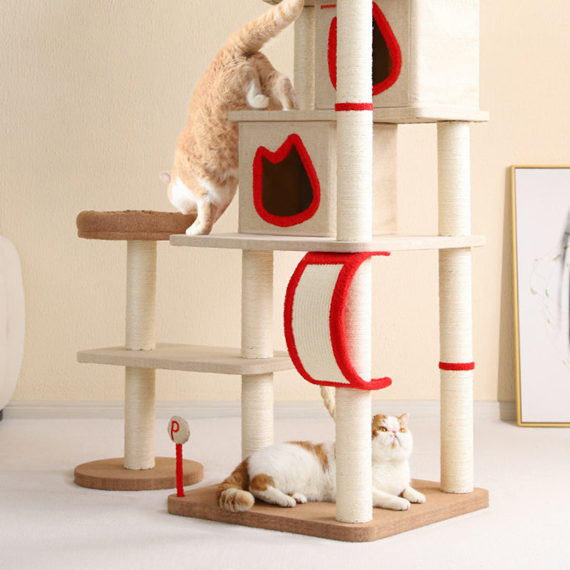 Contemporary Creative Square Particleboard Velvet Fabric Sisal Multi-Functional Cat Tree For Living Room Cuvalon