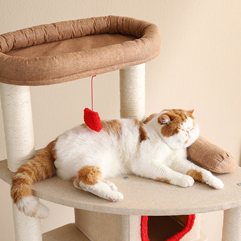 Contemporary Creative Square Particleboard Velvet Fabric Sisal Multi-Functional Cat Tree For Living Room Cuvalon