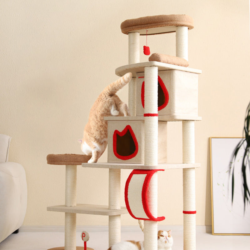 Contemporary Creative Square Particleboard Velvet Fabric Sisal Multi-Functional Cat Tree For Living Room Cuvalon