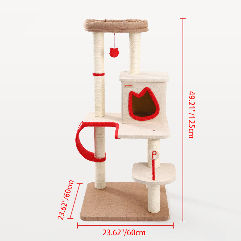 Contemporary Creative Square Particleboard Velvet Fabric Sisal Multi-Functional Cat Tree For Living Room Cuvalon