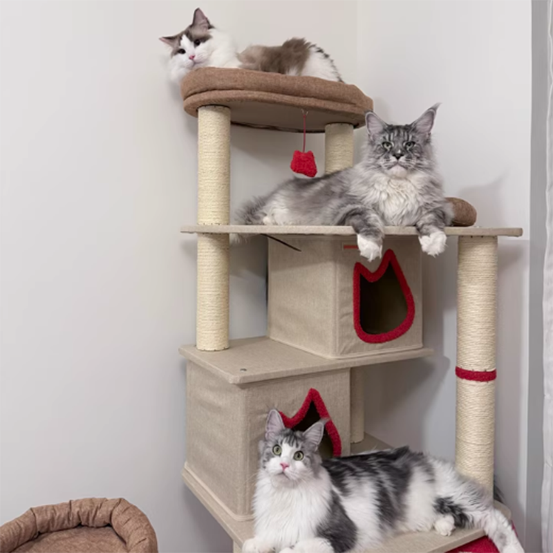 Contemporary Creative Square Particleboard Velvet Fabric Sisal Multi-Functional Cat Tree For Living Room Cuvalon