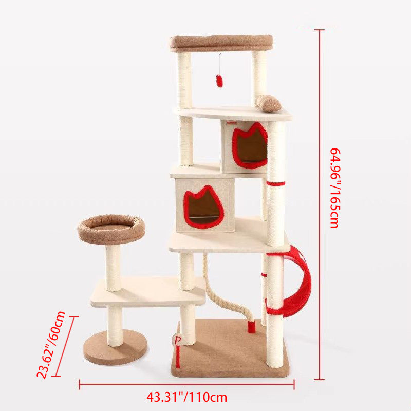 Contemporary Creative Square Particleboard Velvet Fabric Sisal Multi-Functional Cat Tree For Living Room Cuvalon