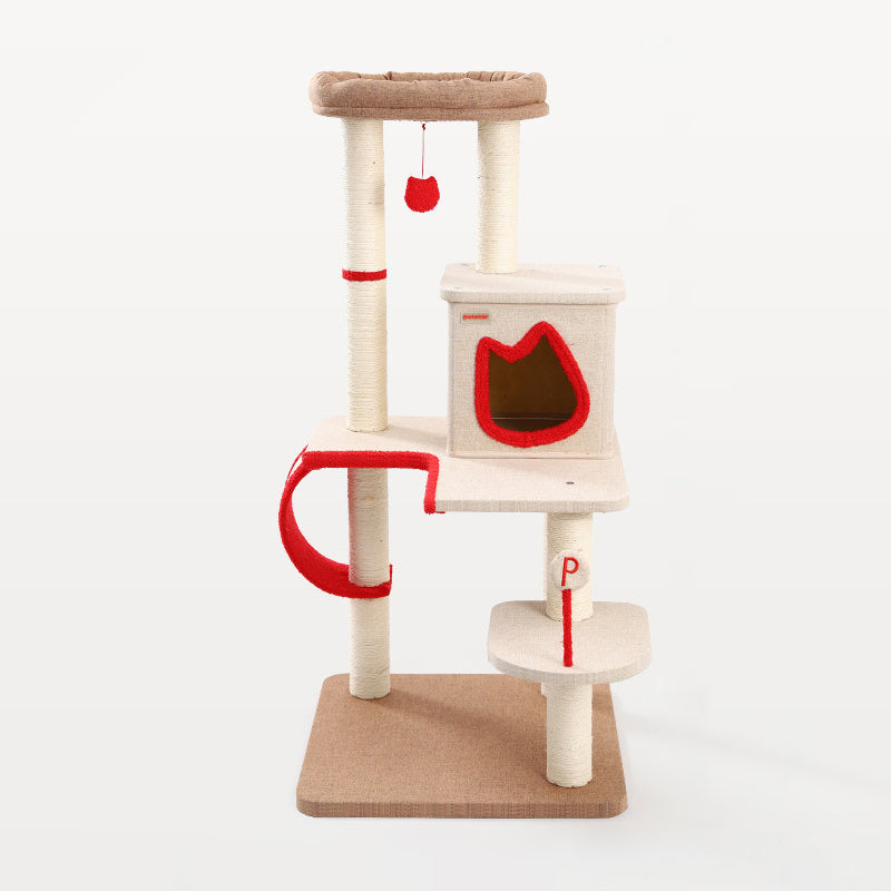 Contemporary Creative Square Particleboard Velvet Fabric Sisal Multi-Functional Cat Tree For Living Room Cuvalon