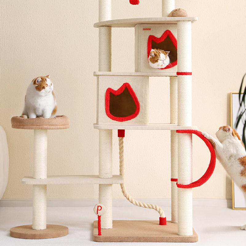 Contemporary Creative Square Particleboard Velvet Fabric Sisal Multi-Functional Cat Tree For Living Room Cuvalon