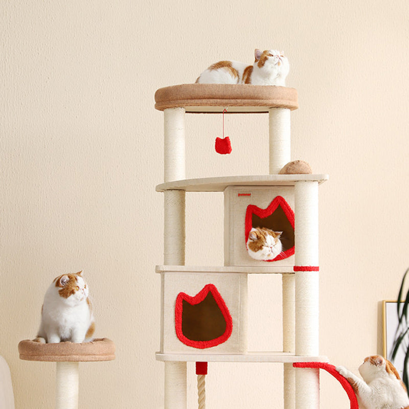Contemporary Creative Square Particleboard Velvet Fabric Sisal Multi-Functional Cat Tree For Living Room Cuvalon