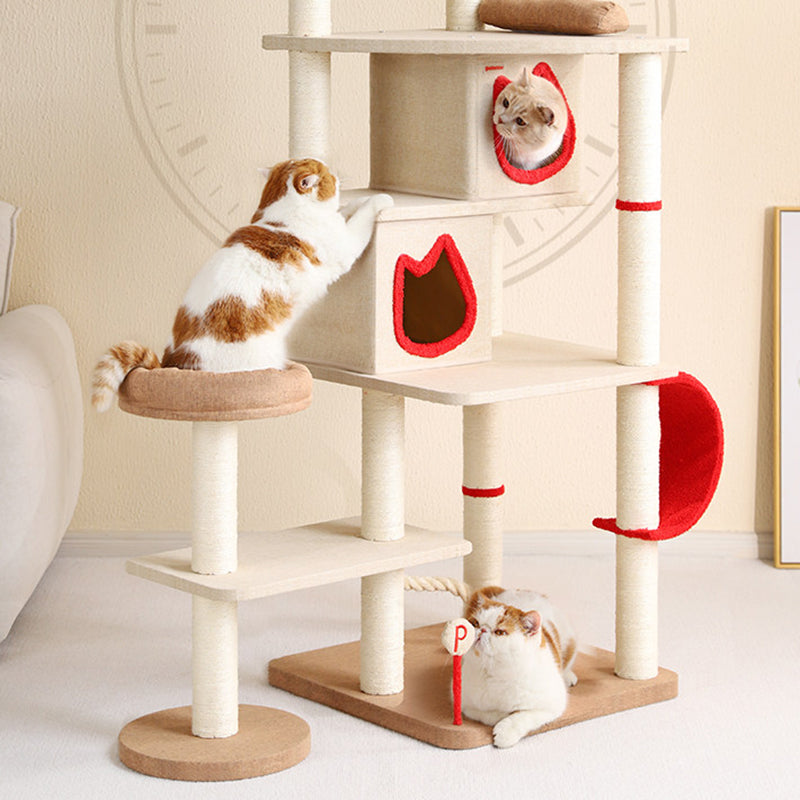 Contemporary Creative Square Particleboard Velvet Fabric Sisal Multi-Functional Cat Tree For Living Room Cuvalon