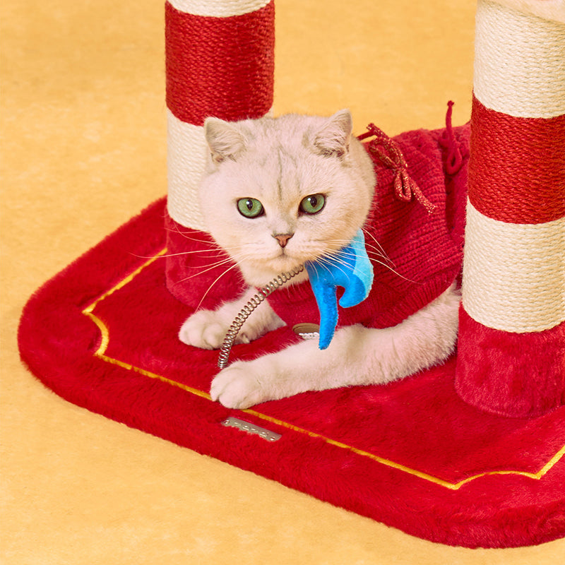 Contemporary Creative Round Particleboard Velvet Fabric Hemp Rope Paper Tube Chinese-Style Cat Tree For Living Room Cuvalon