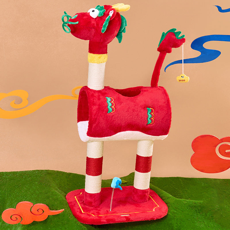 Contemporary Creative Round Particleboard Velvet Fabric Hemp Rope Paper Tube Chinese-Style Cat Tree For Living Room Cuvalon