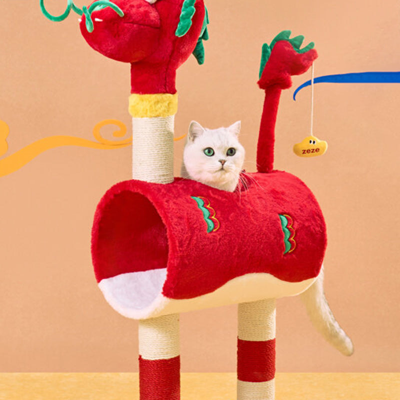 Contemporary Creative Round Particleboard Velvet Fabric Hemp Rope Paper Tube Chinese-Style Cat Tree For Living Room Cuvalon