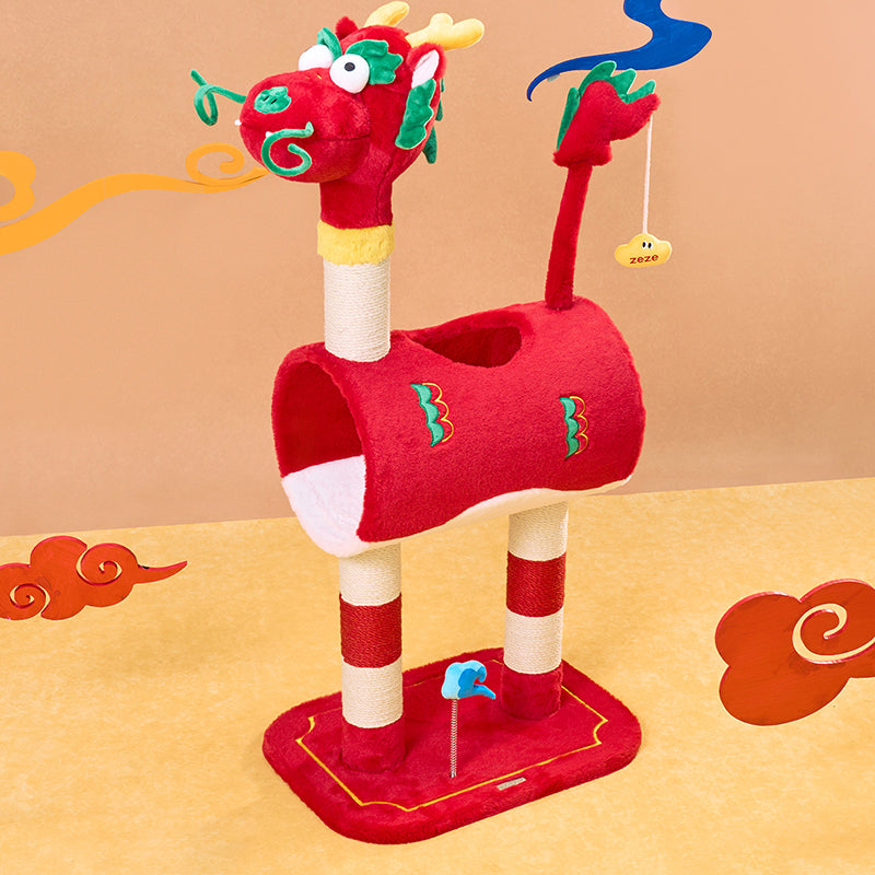 Contemporary Creative Round Particleboard Velvet Fabric Hemp Rope Paper Tube Chinese-Style Cat Tree For Living Room Cuvalon