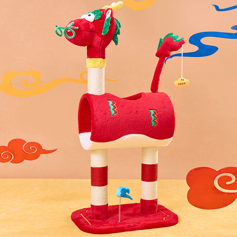 Contemporary Creative Round Particleboard Velvet Fabric Hemp Rope Paper Tube Chinese-Style Cat Tree For Living Room Cuvalon