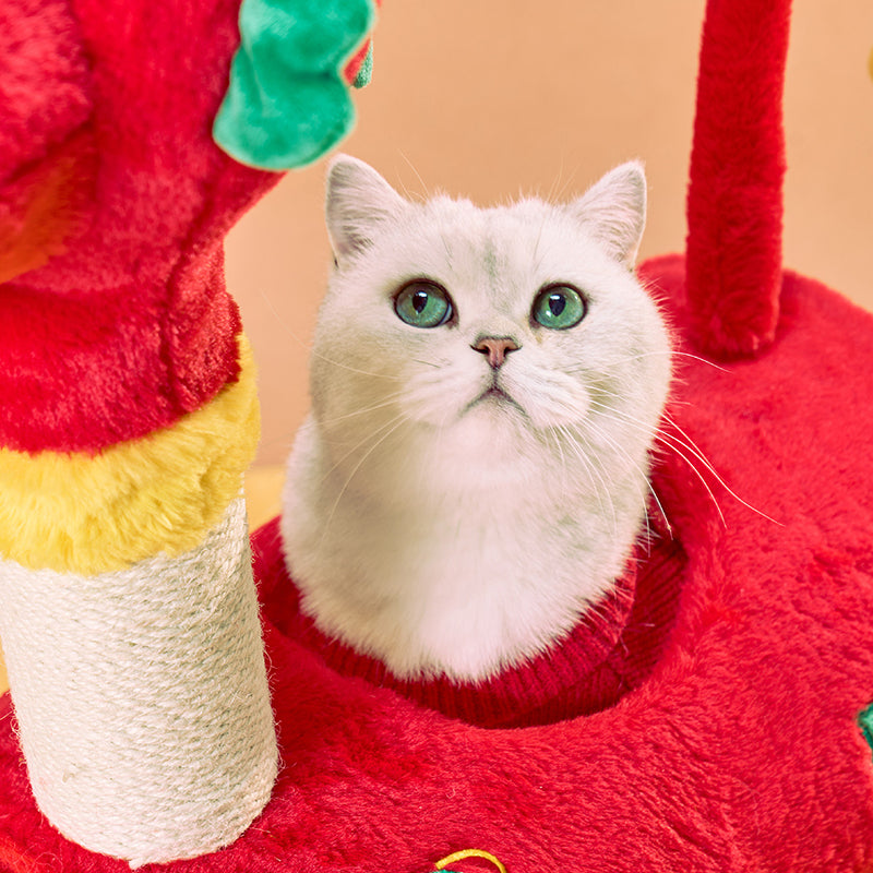 Contemporary Creative Round Particleboard Velvet Fabric Hemp Rope Paper Tube Chinese-Style Cat Tree For Living Room Cuvalon