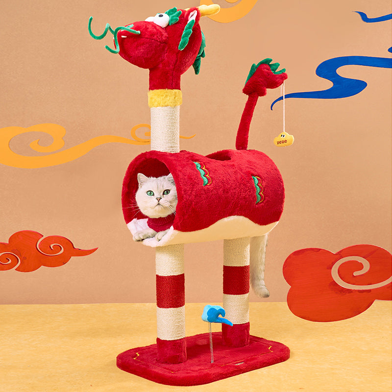 Contemporary Creative Round Particleboard Velvet Fabric Hemp Rope Paper Tube Chinese-Style Cat Tree For Living Room Cuvalon