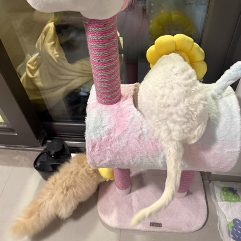 Contemporary Creative Round Medium-Density Fiberboard Velvet Fabric Jute Paper Tube Plastic Cat Tree For Living Room Cuvalon