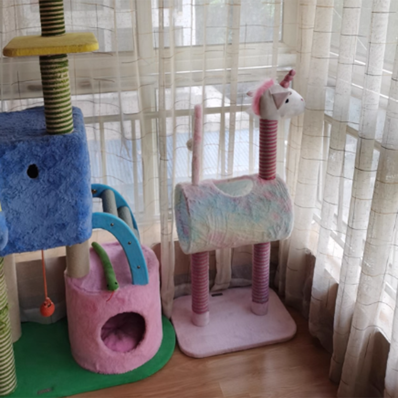 Contemporary Creative Round Medium-Density Fiberboard Velvet Fabric Jute Paper Tube Plastic Cat Tree For Living Room Cuvalon