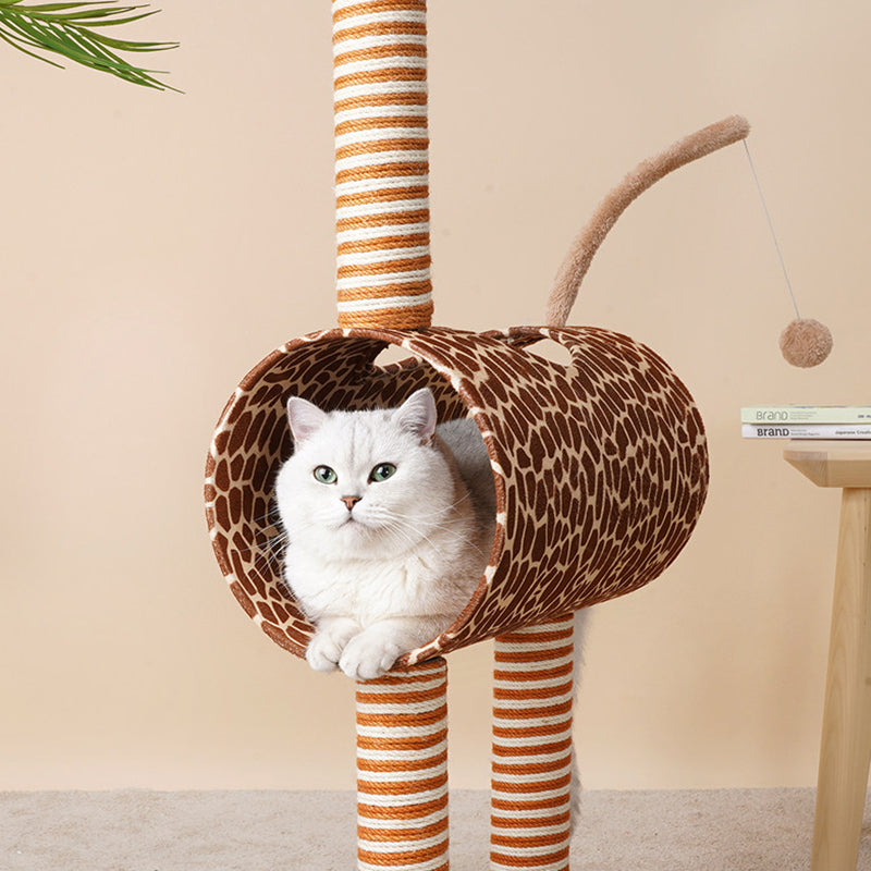 Contemporary Creative Round Medium-Density Fiberboard Velvet Fabric Jute Paper Tube Plastic Cat Tree For Living Room Cuvalon