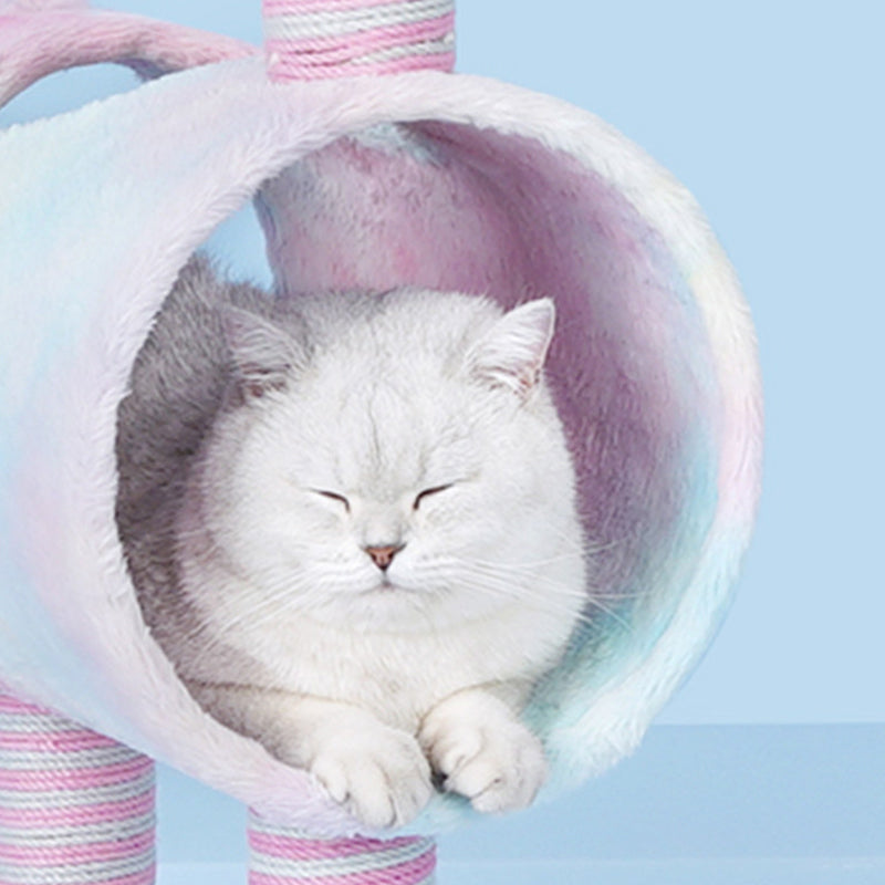 Contemporary Creative Round Medium-Density Fiberboard Velvet Fabric Jute Paper Tube Plastic Cat Tree For Living Room Cuvalon