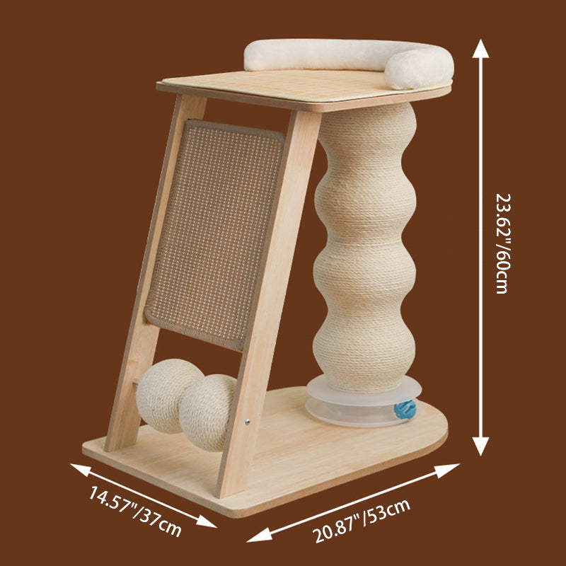 Contemporary Scandinavian Rectangular Medium-Density Fiberboard Hemp Mat Sisal Cat Tree For Living Room Cuvalon