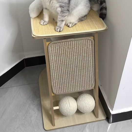 Contemporary Scandinavian Rectangular Medium-Density Fiberboard Hemp Mat Sisal Cat Tree For Living Room Cuvalon