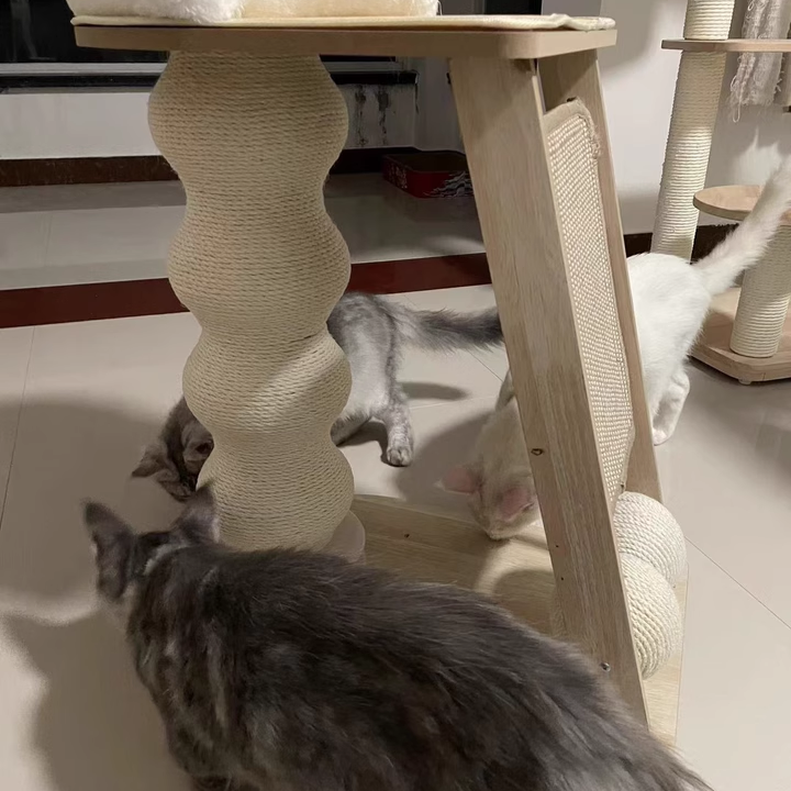 Contemporary Scandinavian Rectangular Medium-Density Fiberboard Hemp Mat Sisal Cat Tree For Living Room Cuvalon
