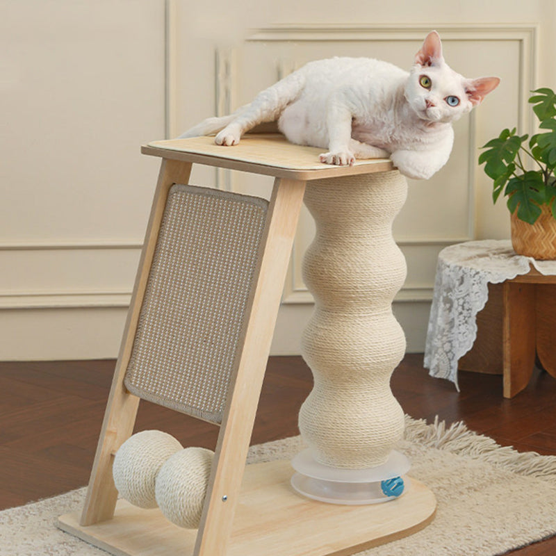 Contemporary Scandinavian Rectangular Medium-Density Fiberboard Hemp Mat Sisal Cat Tree For Living Room Cuvalon