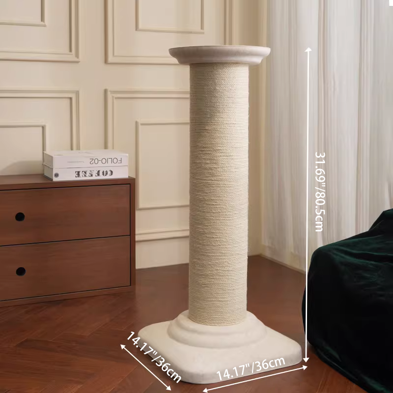 Contemporary Scandinavian Round Medium-Density Fiberboard Corrugated Paper Hemp Rope Felt Cat Scratcher Cat Tree For Living Room Cuvalon